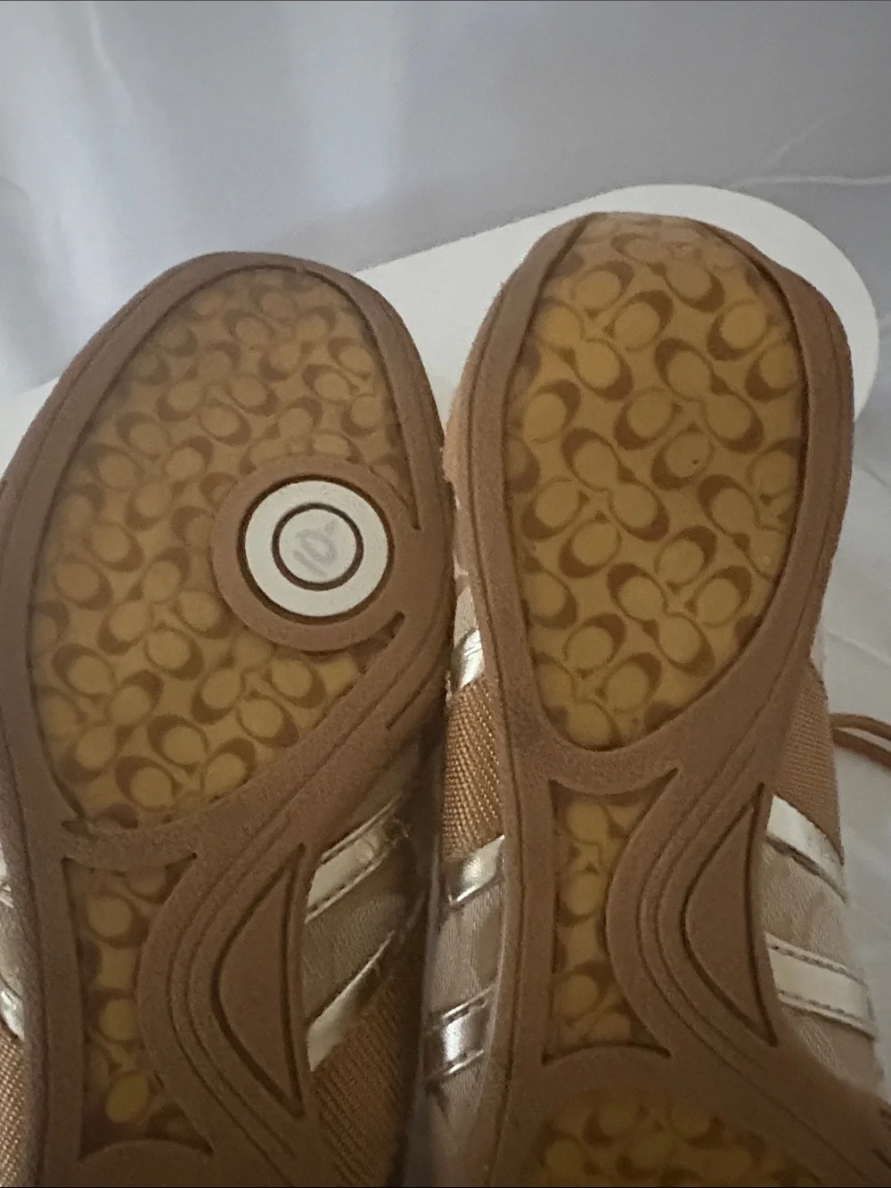 Coach Women's Tan and Metallic Accent Signature Sneakers